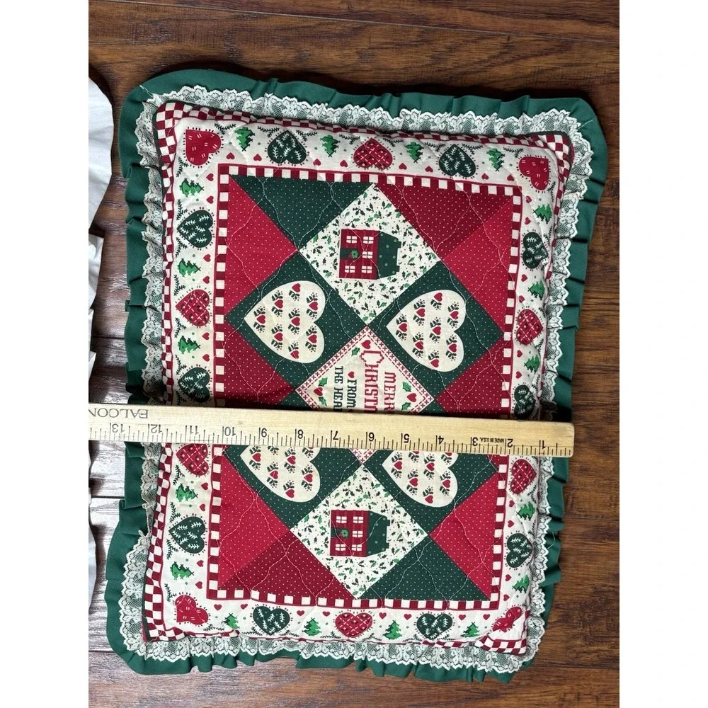 Set Of 2 Handmade Country Christmas Throw Pillow Ruffle Grannycore Cottagecore